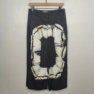 Halston‎ Heritage Silk Wide Leg Pants Womens 4 Black White Printed Flowy Tie Dye